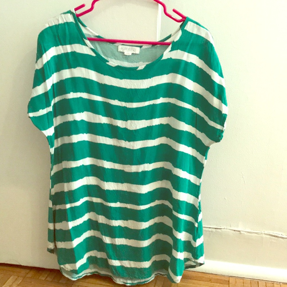 Long flowing green and white striped shirt